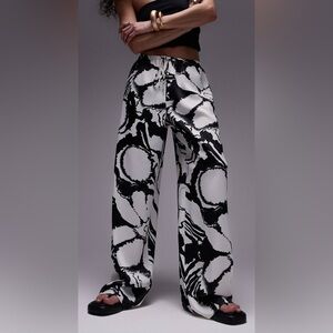 Topshop straight leg satin abstract floral printed pants in mono